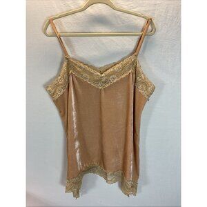 Jaded‎ Gypsy Pink Peach Velvet Lace Trim Cami Asymmetrical Hem L/XL western